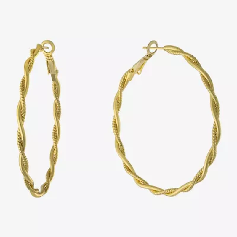 Silver Reflections Womens 14K Gold Over Brass 55mm Hoop Earrings