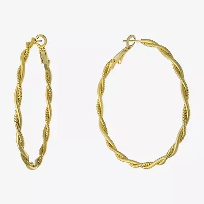 Silver Reflections Womens 14K Gold Over Brass 55mm Hoop Earrings