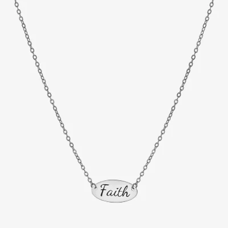 Silver Treasures Faith Womens Sterling Silver Oval 16 Inch Pendant Necklace