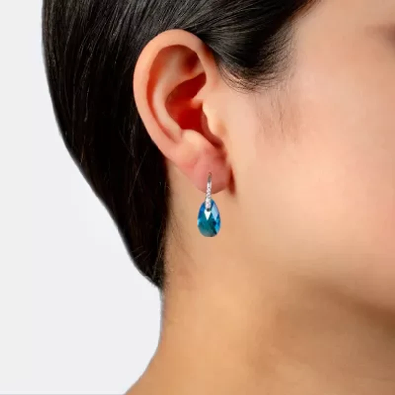 Sparkle Allure Womens Crystal Pure Silver Over Brass Drop Earrings