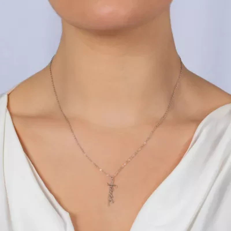 Silver Treasures Faith Womens Sterling Silver 16 Inch Pendant Necklace