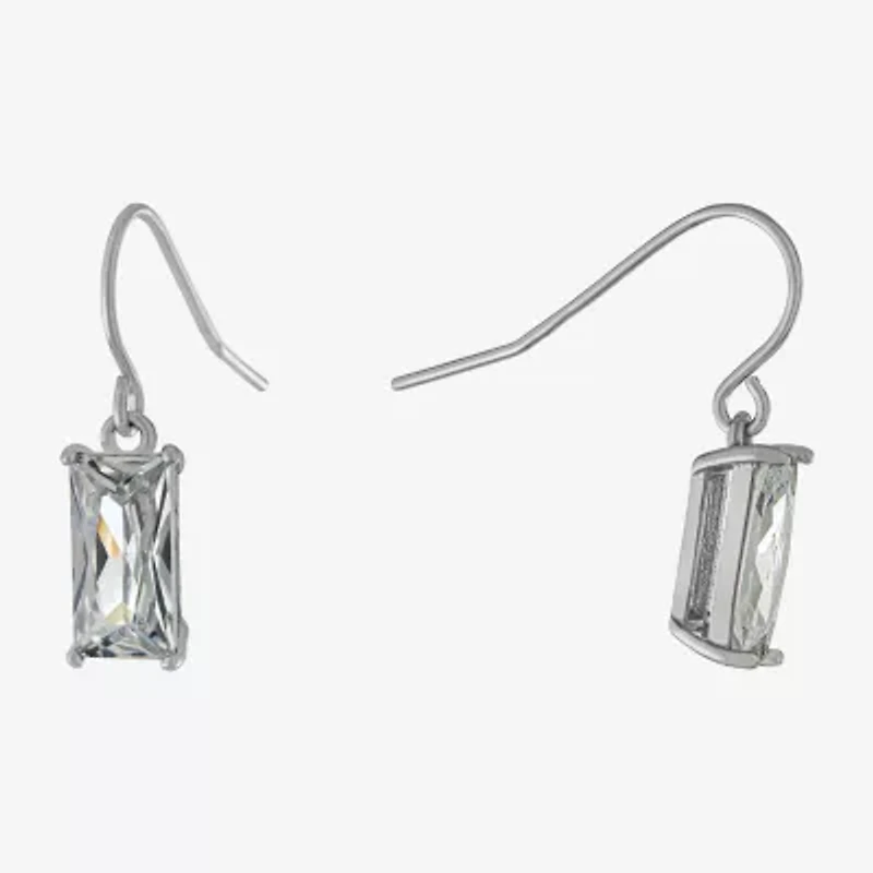 Silver Treasures Womens Cubic Zirconia Sterling Rectangular Drop Earrings