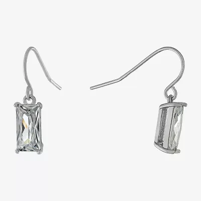 Silver Treasures Womens Cubic Zirconia Sterling Rectangular Drop Earrings