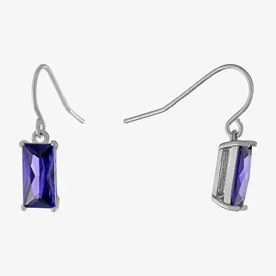 Silver Treasures Womens Cubic Zirconia Sterling Silver Rectangular Drop Earrings