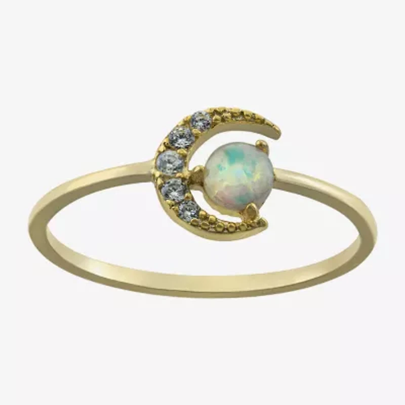 Silver Treasures Womens 20.5MM Opal 14K Gold Over Moon Delicate Band