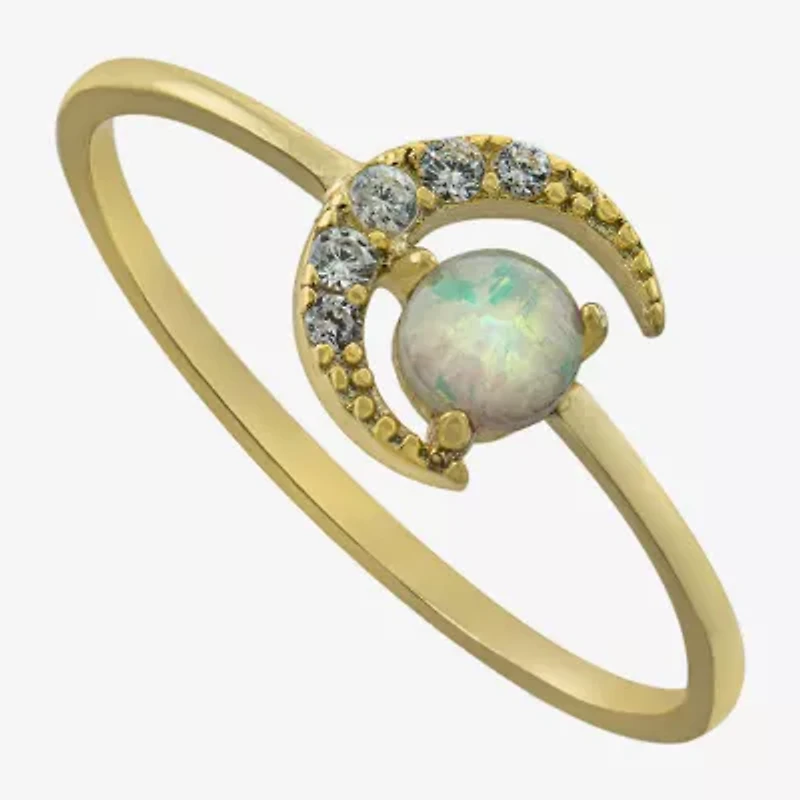 Silver Treasures Womens 20.5MM Opal 14K Gold Over Moon Delicate Band