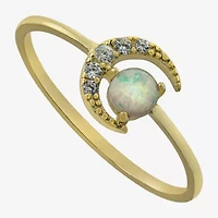 Silver Treasures Womens 20.5MM Opal 14K Gold Over Moon Delicate Band