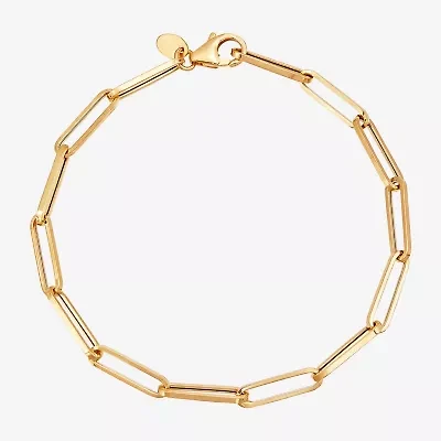 Made in Italy Womens 14K Gold 7.5 Inch Hollow Paperclip Chain Bracelet