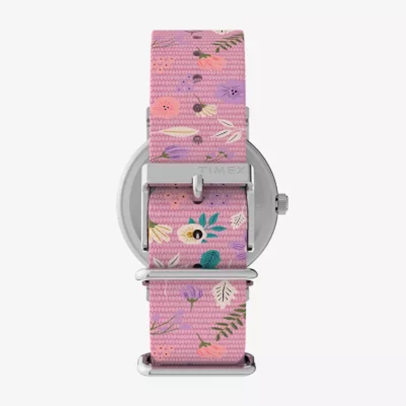 Timex Weekender 38mm Watch - Pink Strap  White Dial Silver-Tone Case Peanuts Womens Multicolor Strap Watch Tw2v77800jt