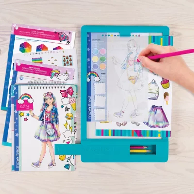 Make It Real Fashion Design Tracing Light Table 8-pc. Coloring Set