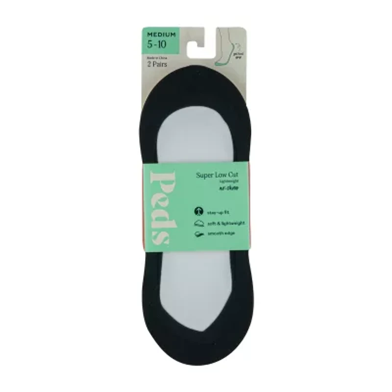 Peds V-Neck Super Low Cut Womens Multi-Pack 2 Pair Liner Socks