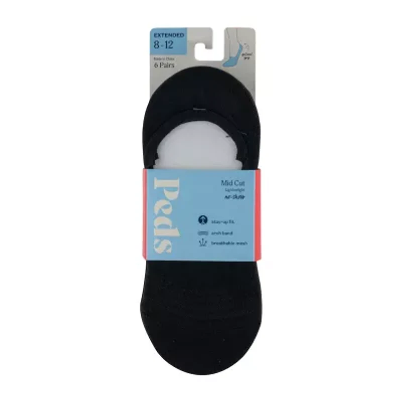 Peds Mid Cut Womens Breathable Multi-Pack 6 Pair Plus Tall Liner Socks