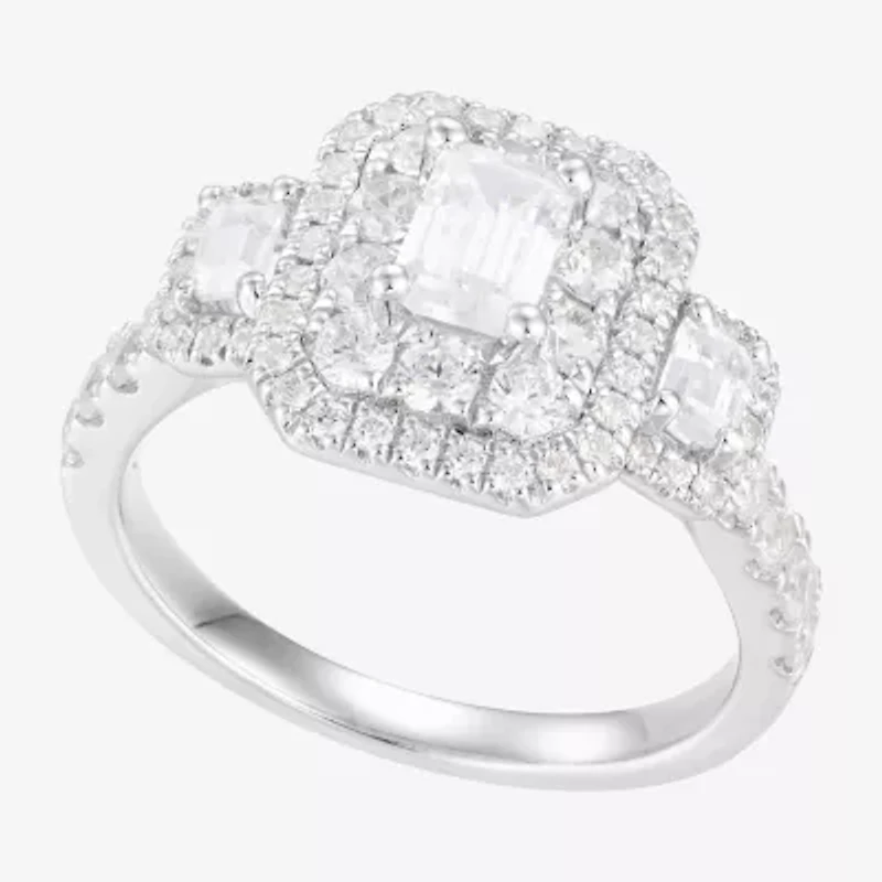 Limited Quantities! Womens 1 3/4 CT. T.W. Natural White Diamond 14K White Gold Side Stone 3-Stone Engagement Ring