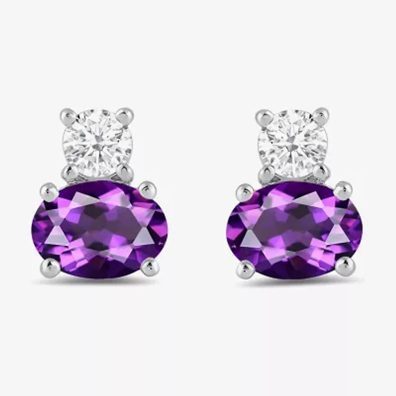 Toi Et Moi Genuine Gemstone & 1/5 CT. T.W. Lab Grown Diamond 10K White Gold 7.2mm Oval Stud Earrings