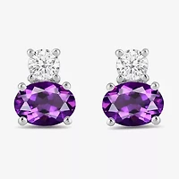 Toi Et Moi Genuine Gemstone & 1/5 CT. T.W. Lab Grown Diamond 10K White Gold 7.2mm Oval Stud Earrings