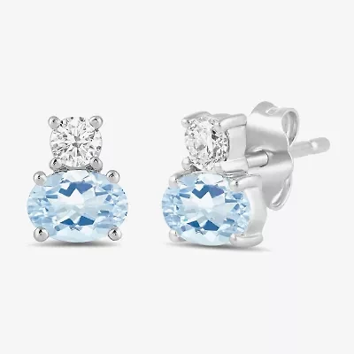 Toi Et Moi Genuine Gemstone & 1/5 CT. T.W. Lab Grown Diamond 10K White Gold 7.2mm Oval Stud Earrings