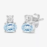 Toi Et Moi Genuine Gemstone & 1/5 CT. T.W. Lab Grown Diamond 10K White Gold 7.2mm Oval Stud Earrings