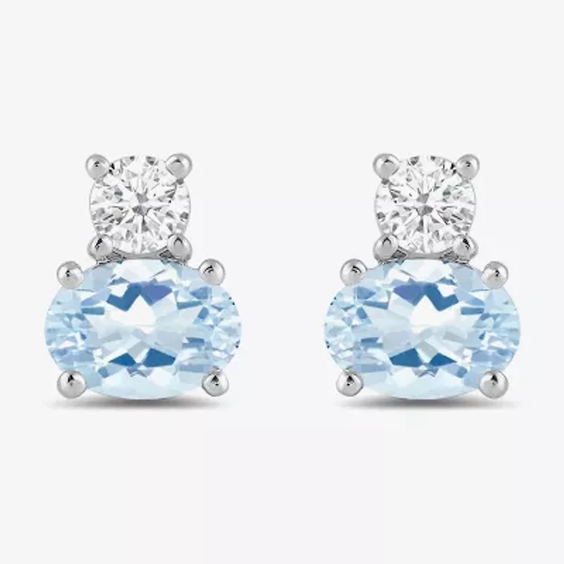 Toi Et Moi Genuine Gemstone & 1/5 CT. T.W. Lab Grown Diamond 10K White Gold 7.2mm Oval Stud Earrings