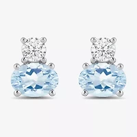 Toi Et Moi Genuine Gemstone & 1/5 CT. T.W. Lab Grown Diamond 10K White Gold 7.2mm Oval Stud Earrings