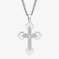 Mens Lord's Prayer Stainless Steel Cross Pendant Necklace