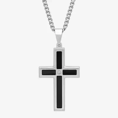 Mens Diamond-Accent Cross Pendant Necklace