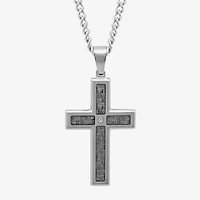 Mens Diamond-Accent Stainless Steel Cross Pendant Necklace
