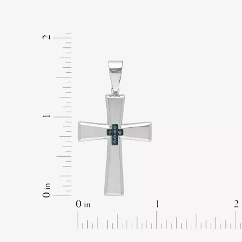 Mens Diamond-Accent Stainless Steel Cross Pendant Necklace