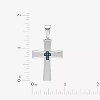 Mens Diamond-Accent Stainless Steel Cross Pendant Necklace