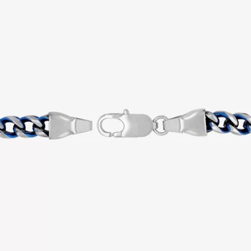 Mens 8.5 Inch Stainless Steel Blue IP Finish Chain Bracelet