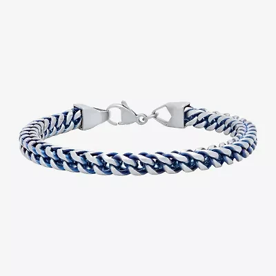 Mens 8.5 Inch Stainless Steel Blue IP Finish Chain Bracelet