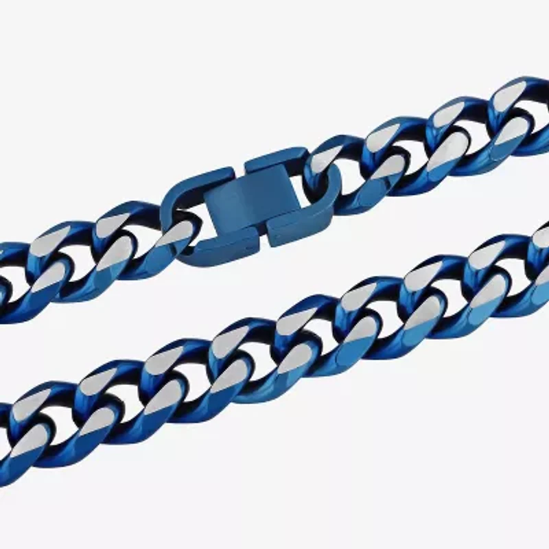 Men's Blue Stainless Steel Solid Curb Chain Necklace