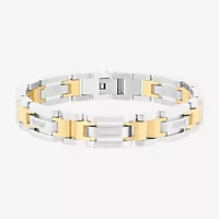 Stainless Steel 1/7 CT. T.W. Natural White Diamond 8 1/2 Inch Solid Link Chain Bracelet