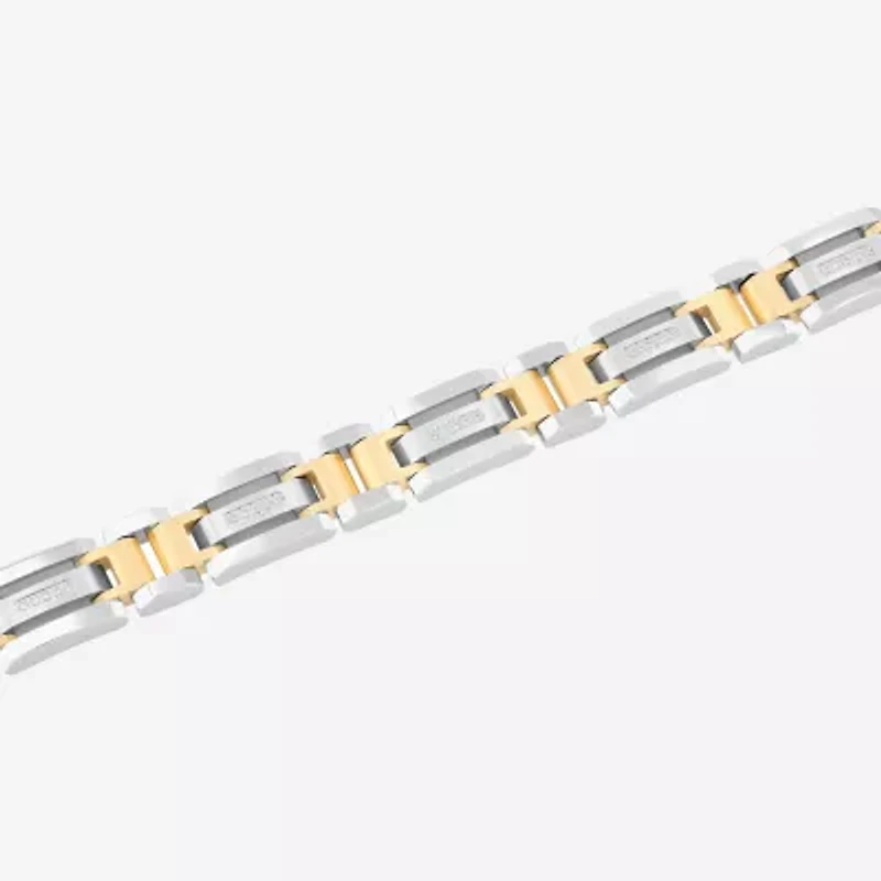 Stainless Steel 1/7 CT. T.W. Natural White Diamond 8 1/2 Inch Solid Link Chain Bracelet