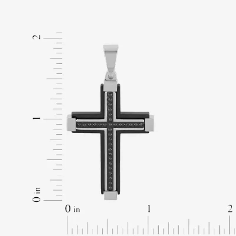 Mens 1/7 CT. T.W. Natural Diamond Stainless Steel Cross Pendant Necklace