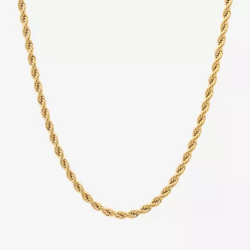 Mens Yellow Stainless Steel Solid Rope Chain Necklace