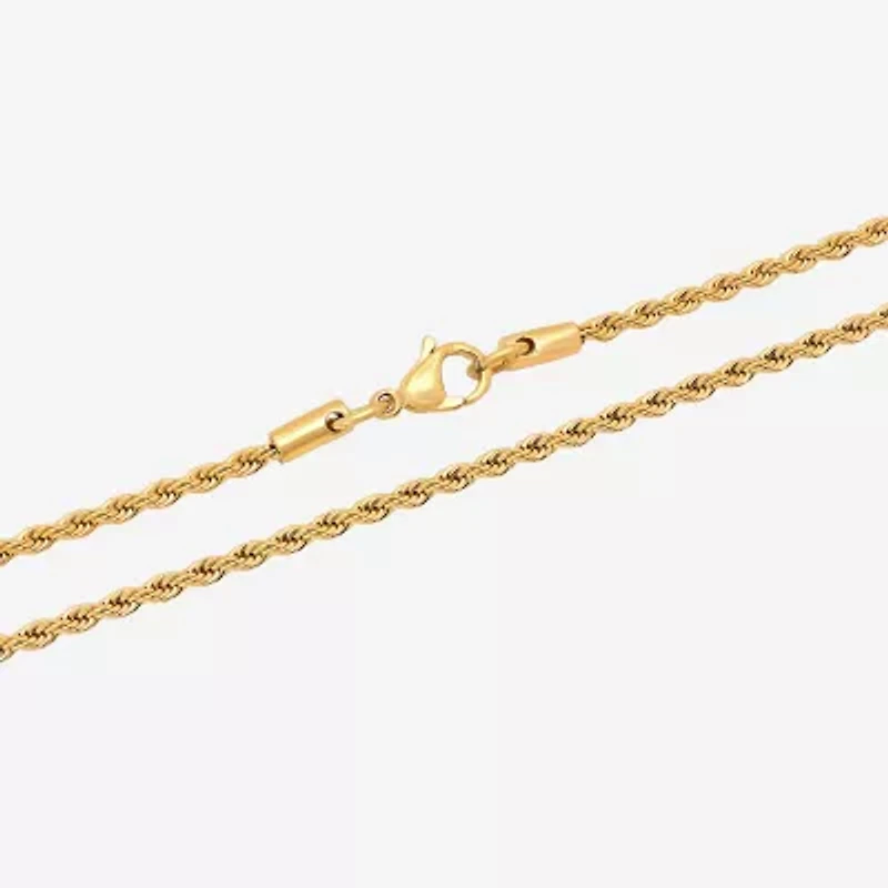 Mens Yellow Stainless Steel Solid Rope Chain Necklace