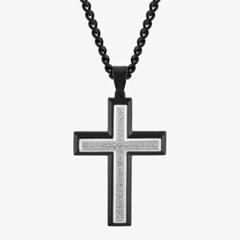Mens 1/2 CT. T.W. Lab-Grown (G-H / I1)  Diamond Stainless Steel Cross Pendant Necklace