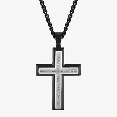 Mens 1/2 CT. T.W. Lab-Grown (G-H / I1)  Diamond Stainless Steel Cross Pendant Necklace