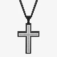 Mens 1/2 CT. T.W. Lab-Grown (G-H / I1)  Diamond Stainless Steel Cross Pendant Necklace