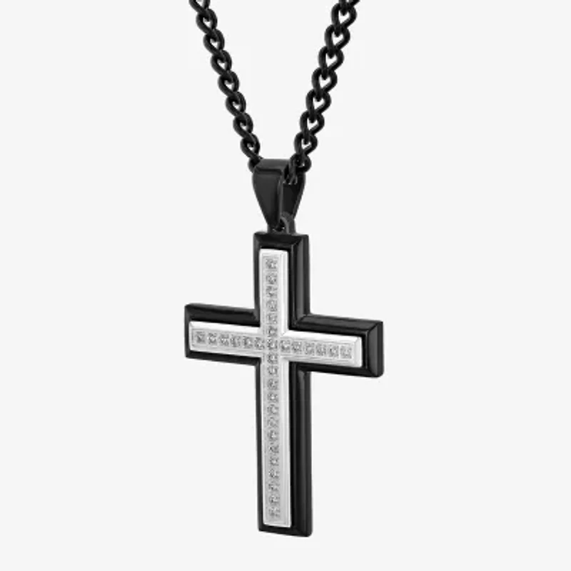 Mens 1/2 CT. T.W. Lab-Grown (G-H / I1)  Diamond Stainless Steel Cross Pendant Necklace