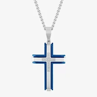 (G-H / I1) Mens 1/4 CT. T.W. Lab Grown White Diamond Stainless Steel Cross 24 Inch Pendant Necklace