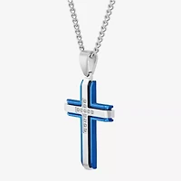 (G-H / I1) Mens 1/4 CT. T.W. Lab Grown White Diamond Stainless Steel Cross 24 Inch Pendant Necklace