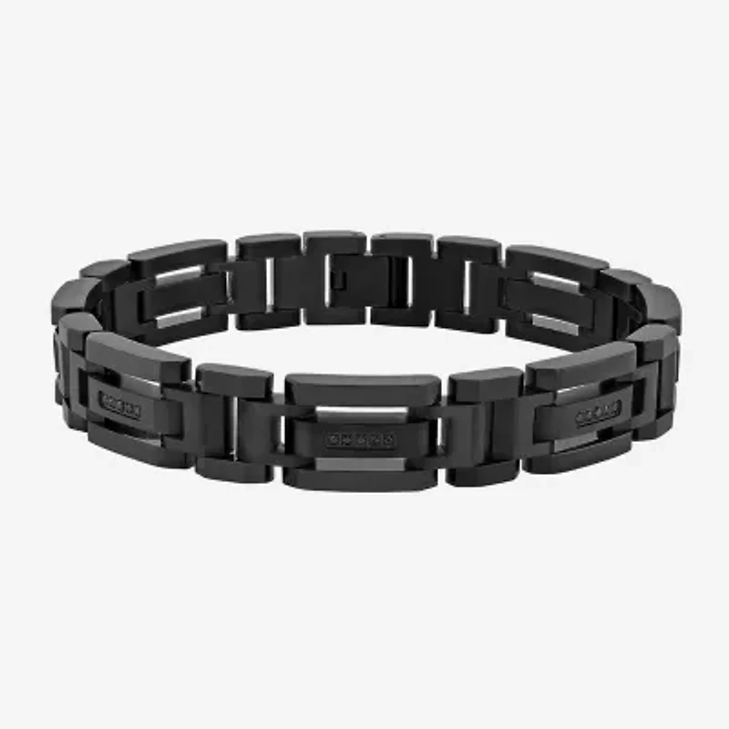 Stainless Steel 1/7 CT. T.W. Natural White Diamond 8 1/2 Inch Solid Link Chain Bracelet