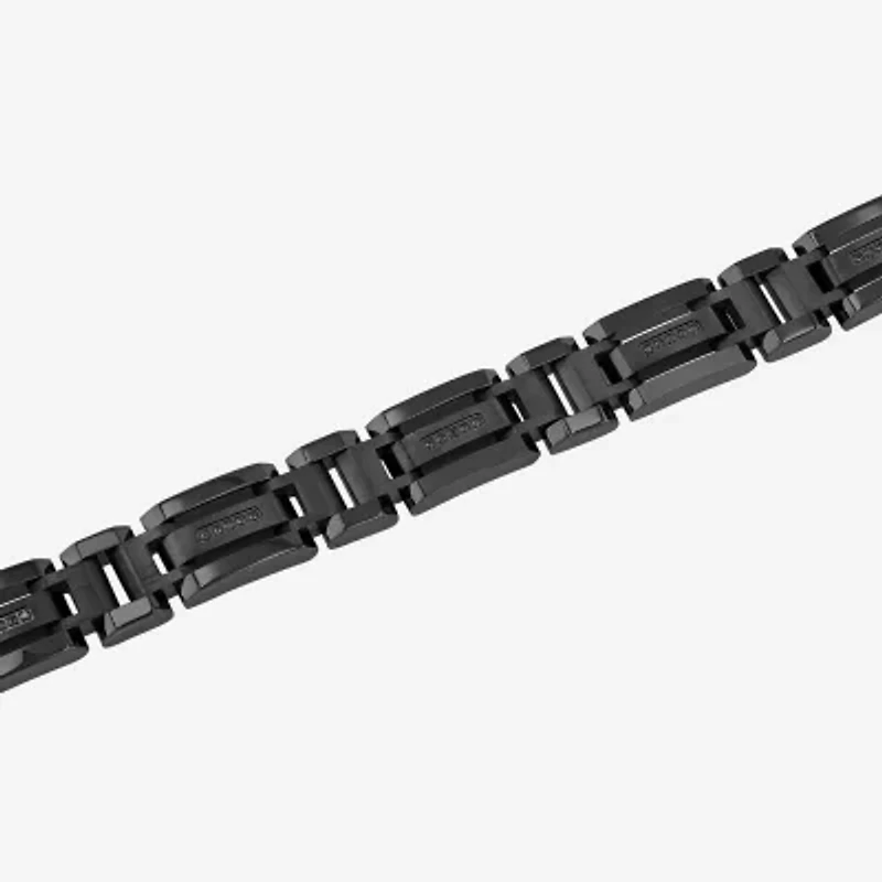 Stainless Steel 1/7 CT. T.W. Natural White Diamond 8 1/2 Inch Solid Link Chain Bracelet