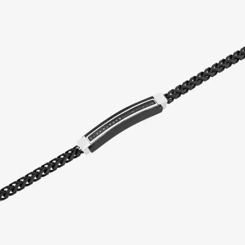 Stainless Steel 1/5 CT. T.W. Natural White Diamond 8 1/2 Inch Solid Link Id Bracelet