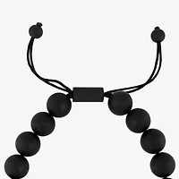 Beaded Mens Genuine Black Onyx Stainless Steel Bolo Bracelet