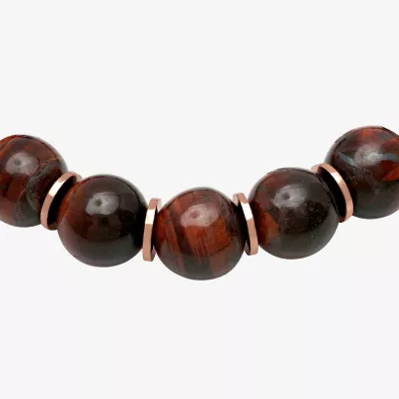 Mens  Stainless Steel Genuine Stone Beaded Bolo Bracelet