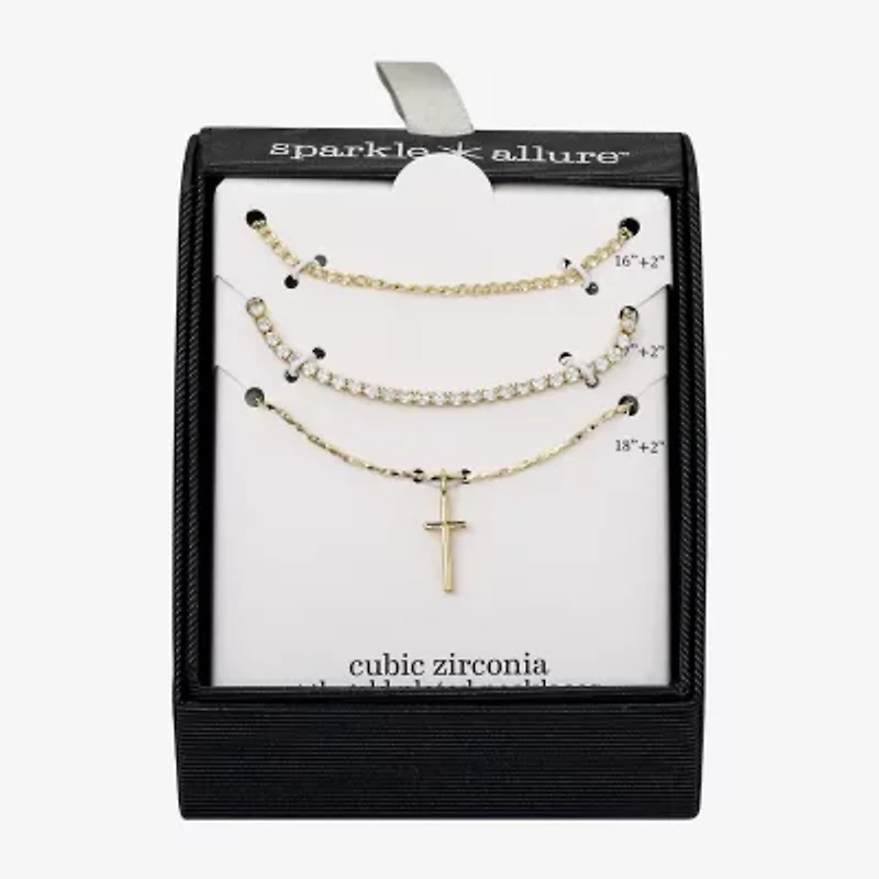 Sparkle Allure Womens Cubic Zirconia Cross 3-pc. Necklace Set