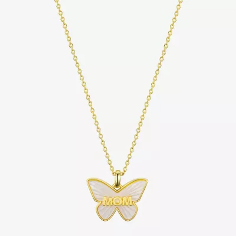 Footnotes Freeform Womens White Mother Of Pearl 10K Gold Over Brass Butterfly 16 Inch Pendant Necklace