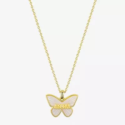 Footnotes Freeform Womens White Mother Of Pearl 10K Gold Over Brass Butterfly 16 Inch Pendant Necklace